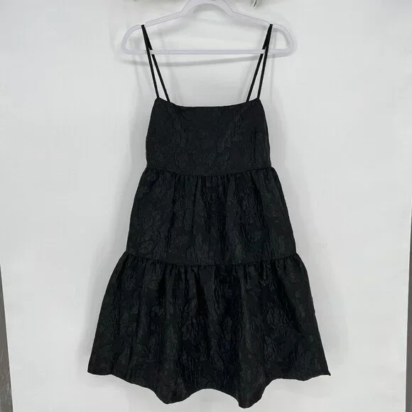J. Crew Dress Size 10 tiered, black, brocade Babydoll Formal Adjustable Straps - Picture 5 of 13
